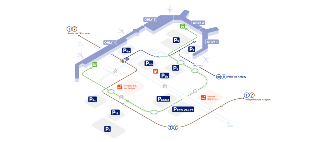 Orly Airport terminal map.